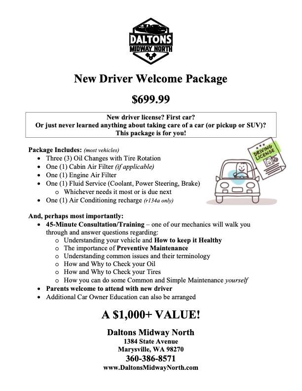 Flyer describing our New Driver Package