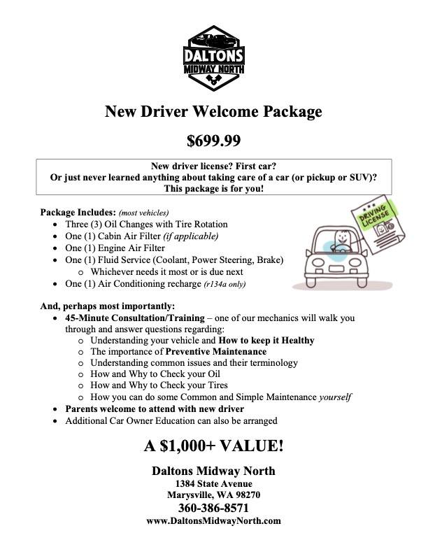 Flyer describing our New Driver Package